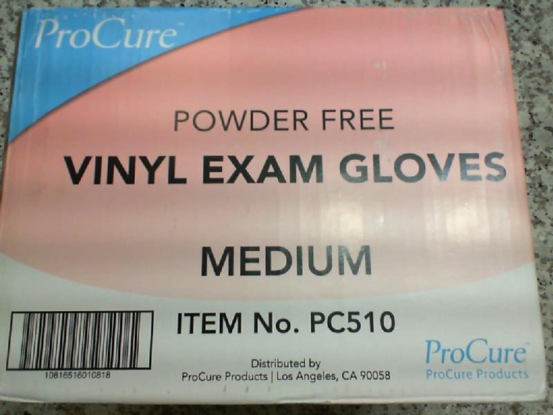 1,000 Gloves * ProCure PC510 Vinyl Exam Gloves Powder-Free Medium Clear 05/2027