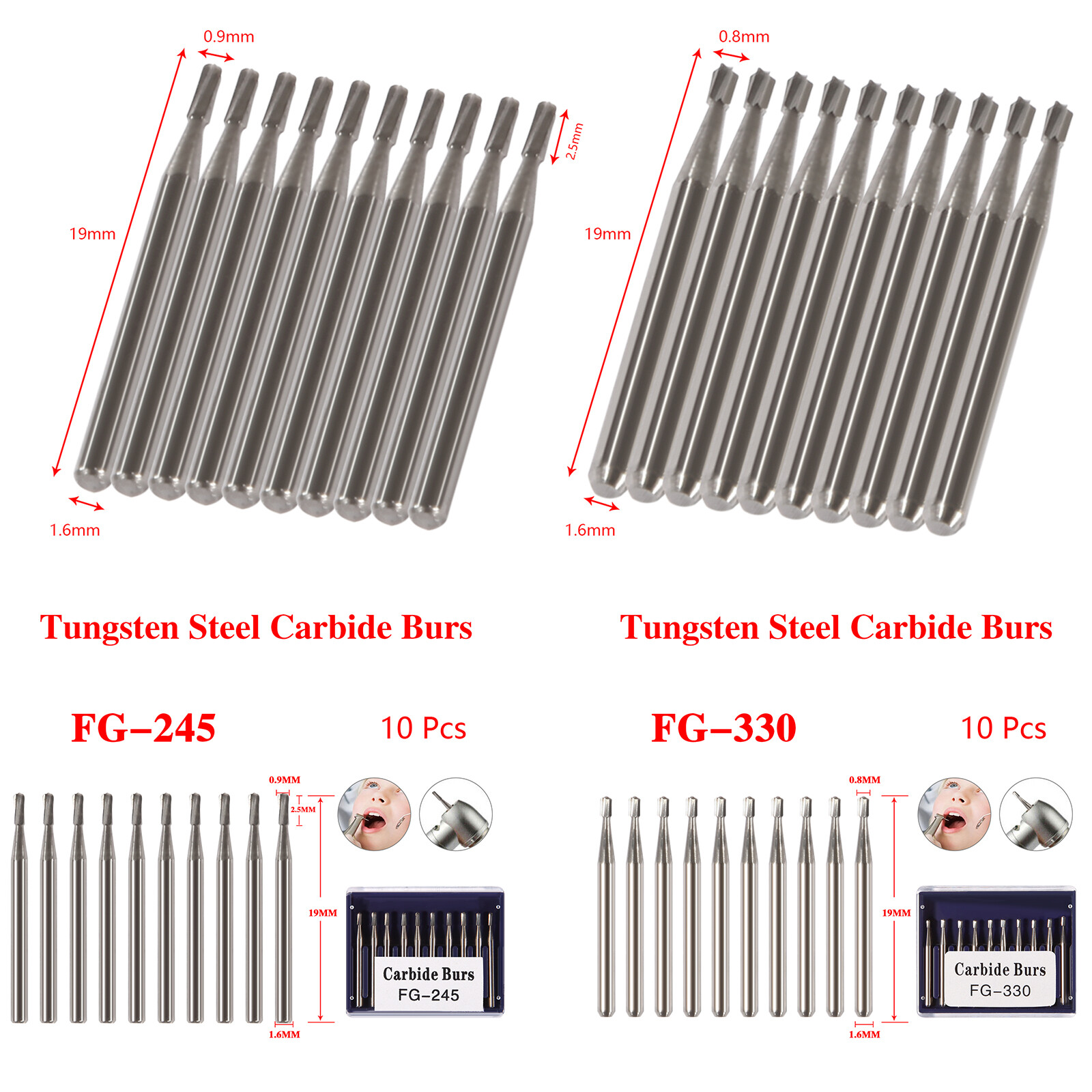 Dental Carbide Burs Tungsten Steel Bur FG # 330 FG #245 for High Speed Handpiece