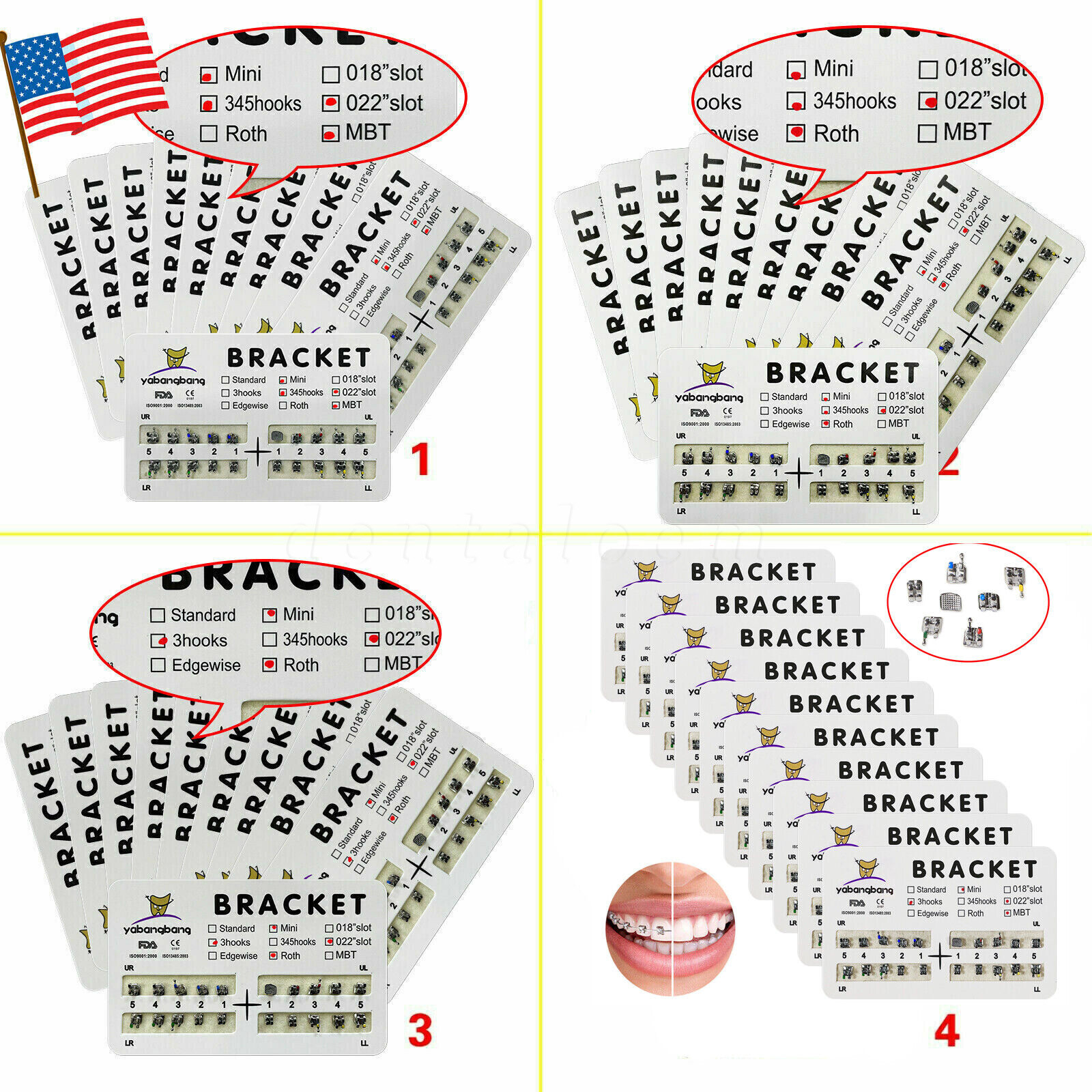 10 Packs Dental Orthodontic Metal Bracket Braces Mini Roth/MBT 022 3/345 Hooks A