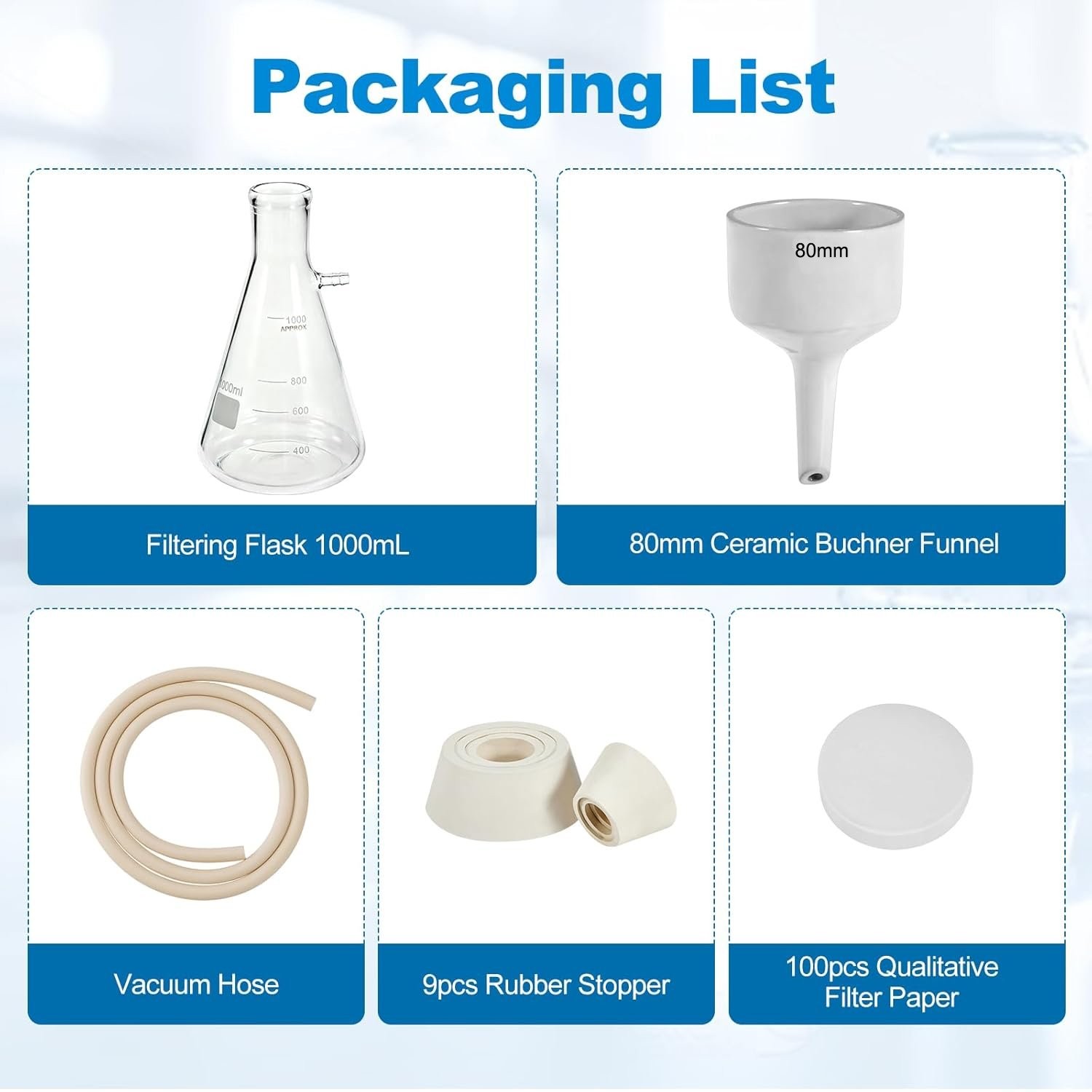 1000ml Buchner Funnel Filtering Kit Lab Filtering Flask Glass w/ Flask Funnel N