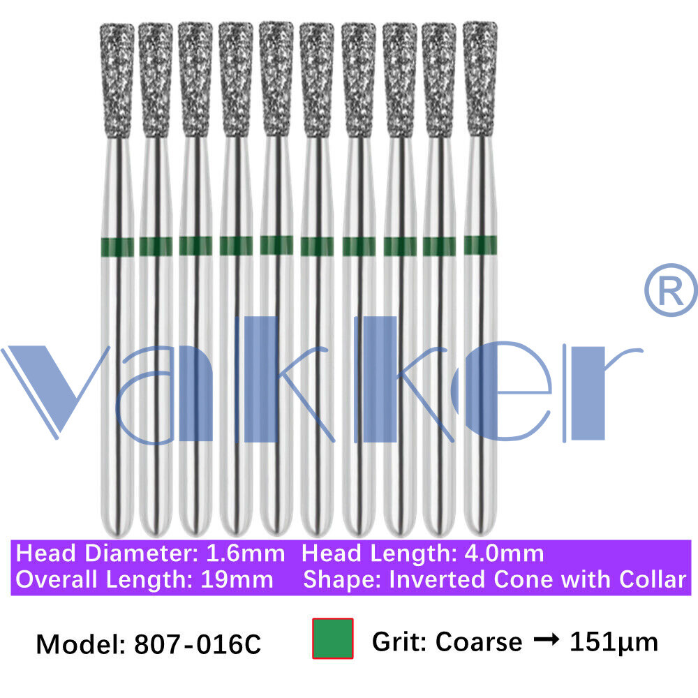 10/pk Vakker Dental Inverted Cone FG Diamond Burs 807-016C Coarse Grit