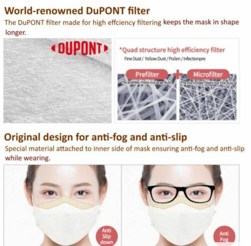 BLUNA Color KF94 Korean Face Mask Made in Korea Adults Large 10 Individual Packs