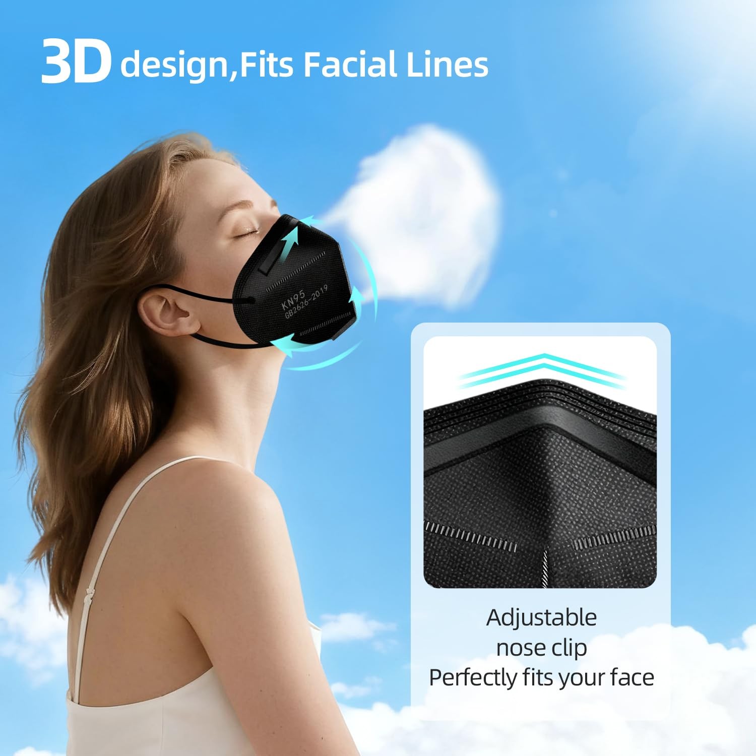 50-Pack Multicolor KN95 Face Masks – 5-Ply Cup Dust Protective Masks with Ela…
