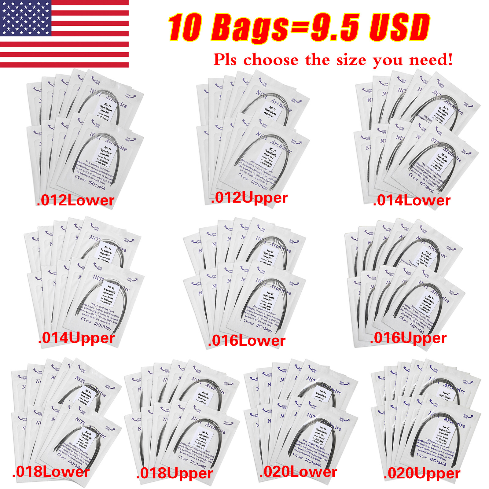 100PCS Dental Orthodontic NITI Arch Wire Round Super Elastic NITI Ovoid Form USA