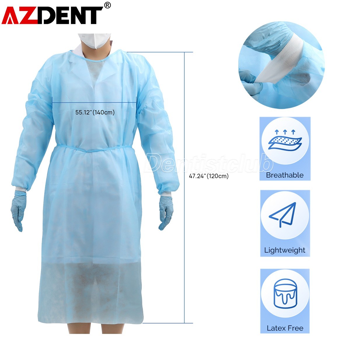 10pcs/pack Disposable Isolation Gowns Unisex Knitted Cuffs PP Elastic Wrists