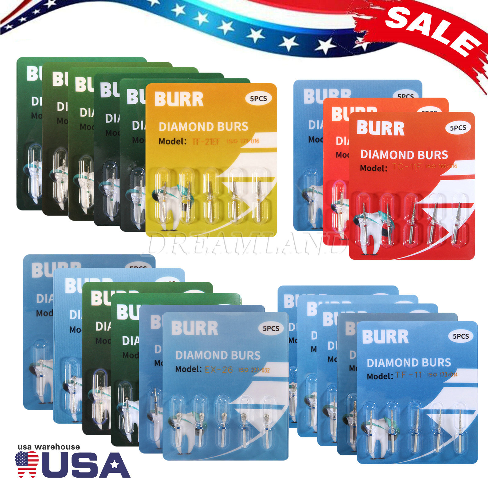 100x Diamond Dental Dentist Bur Bits Drill FG 1.6mm USA STOCK fixed 20 types