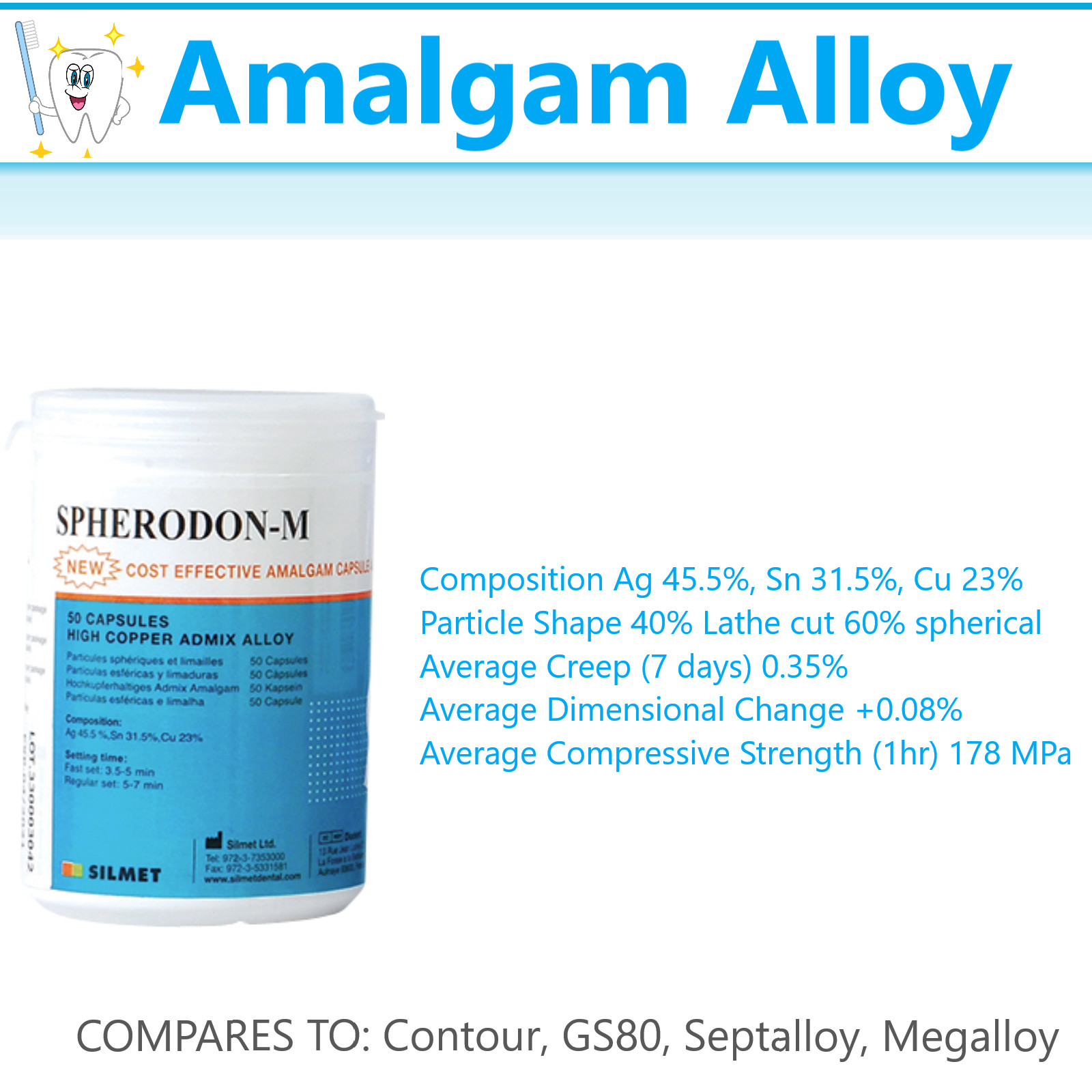 Nogama Amalgam Alloy 50/Pack – Silmet Dispersed Phase Alloy 69.5%Ag, High Copper