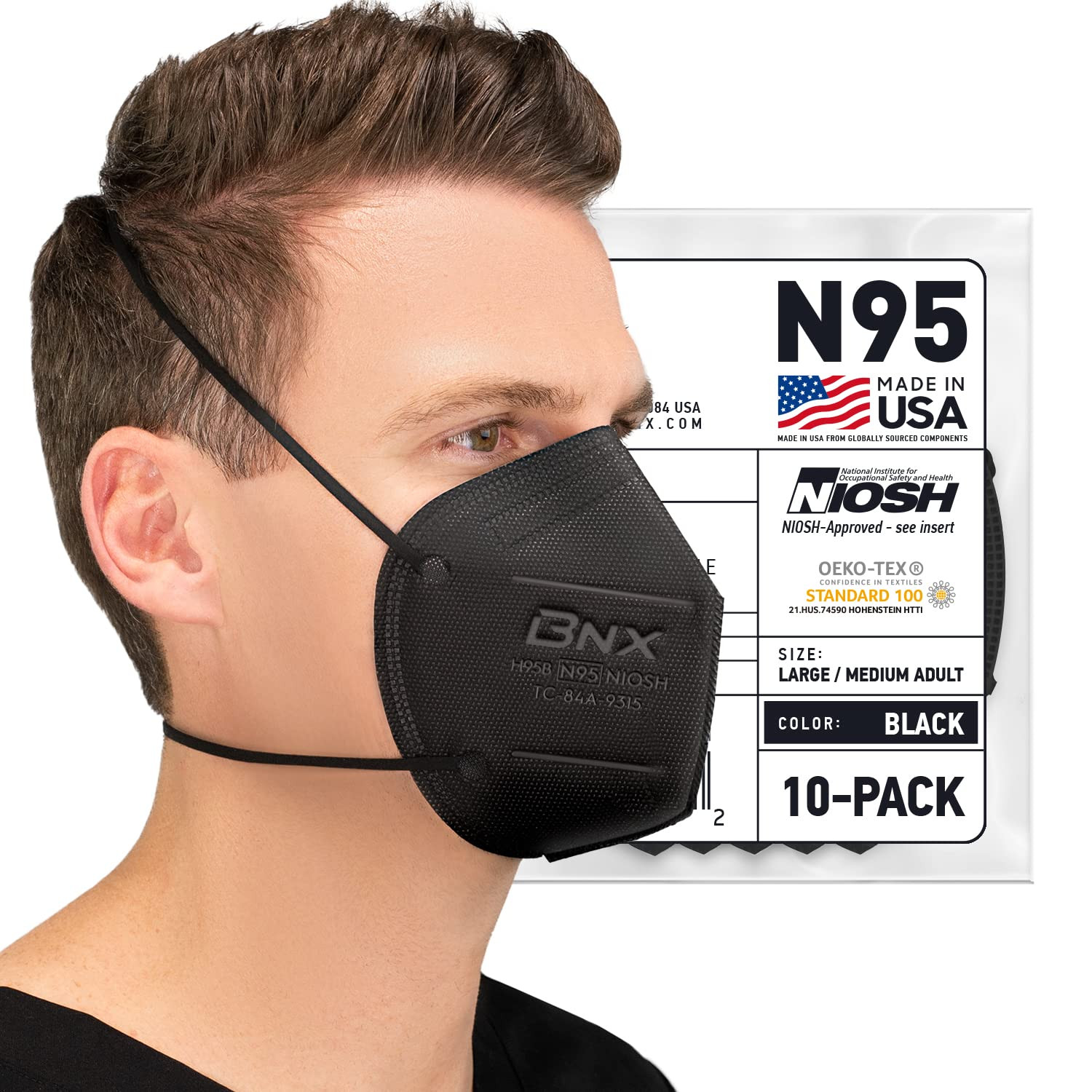 N95 Mask Black MADE in USA Particulate Respirator Protective Face Mask (10-Pa…
