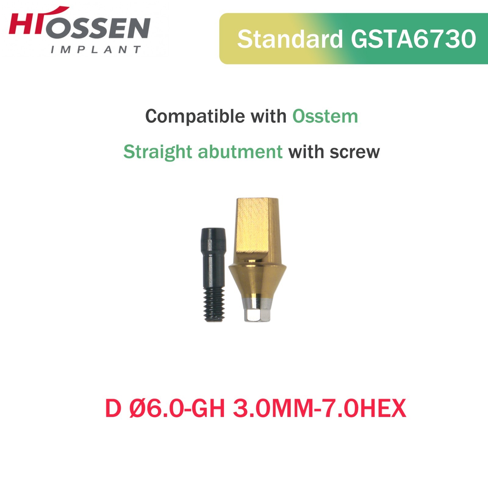 Osstem Hiossen Ti Cemented Straight Abutment Hex Mini/Regular Platform 1-6mm GH