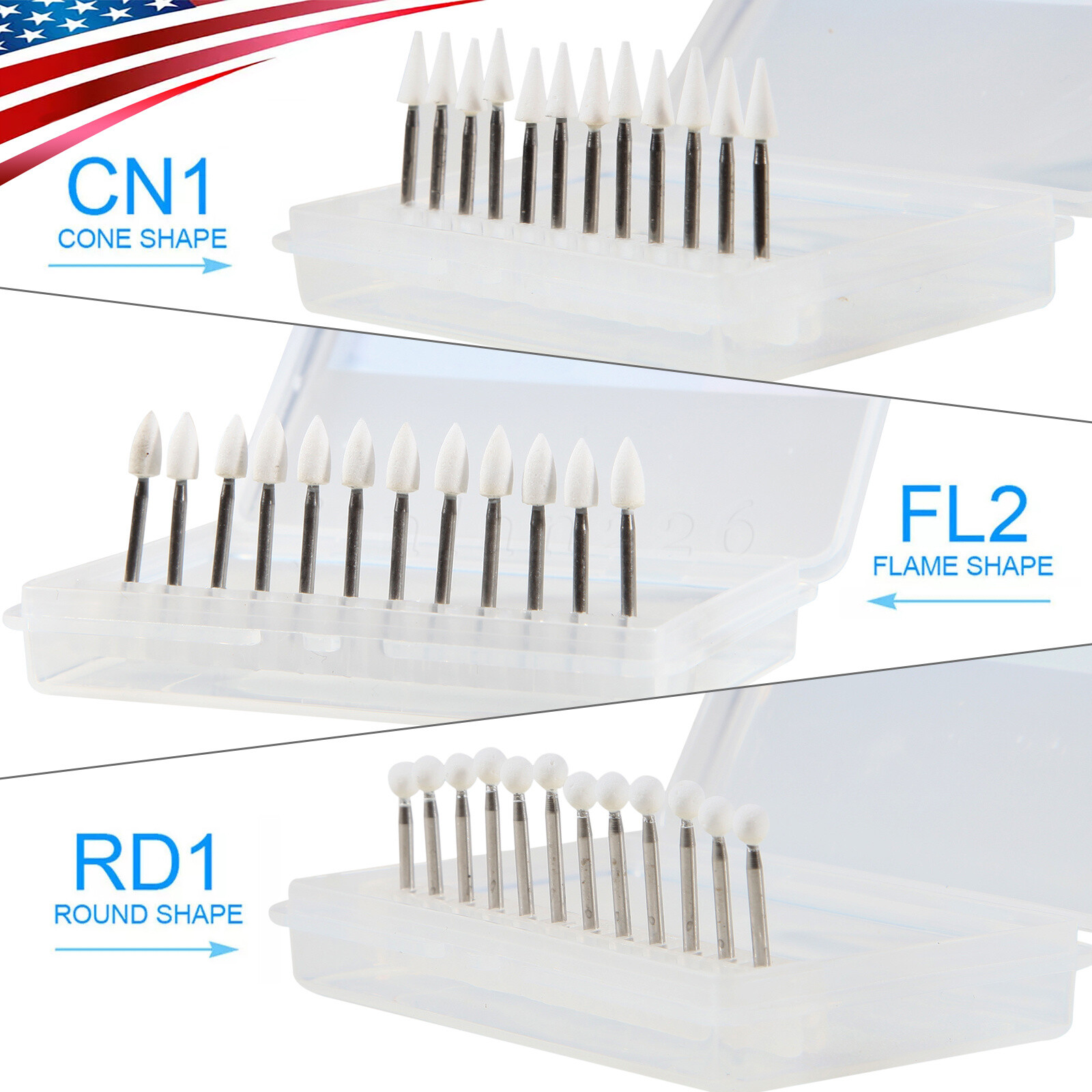 Dental White Stone Porcelain Resin Polishing Burs FG /Composite Finishing Burs
