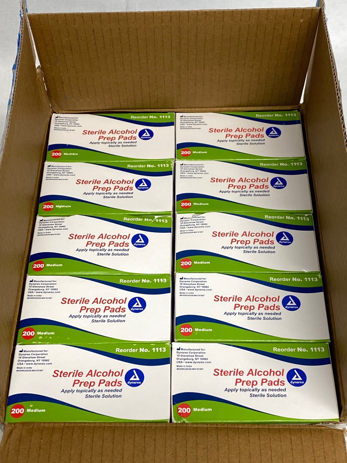 (2000/Cs) DYNAREX Single Use Sterile Alcohol Prep Pads Medium Wipe 10×200/Pk1113