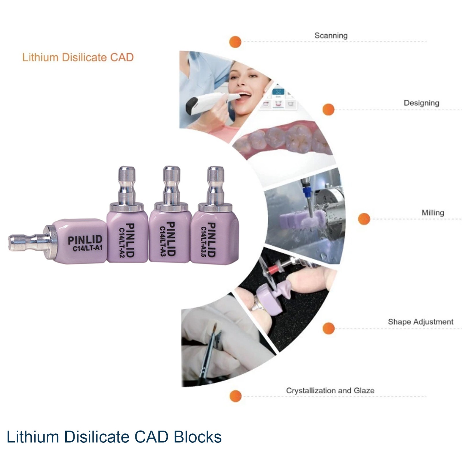 C14 Dental Lithium Disilicate Ceramic Block LT Emax CAD CAM CEREC Inlab-5Pcs/box