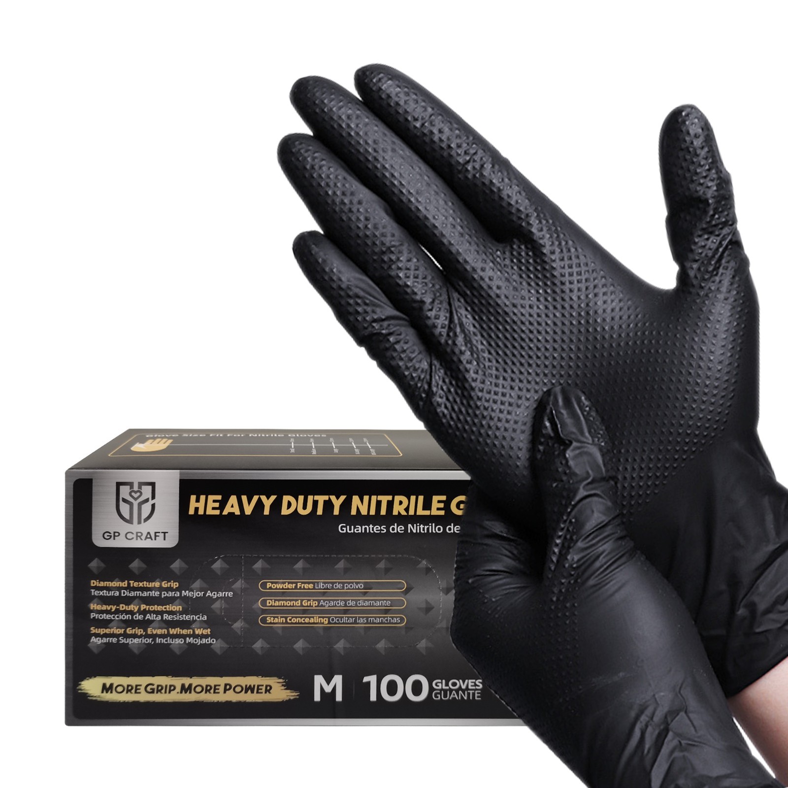 1000 Case 8Mil Black Nitrile Gloves Diamond Grip Mechanic Heavy Duty Size L