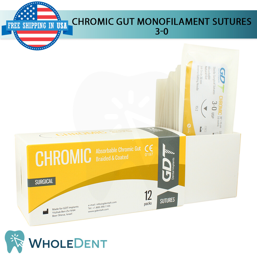 Chromic Gut Collagen Dental Thread 3/8 Circle Reverse Sterile 3-0/4-0/5-0