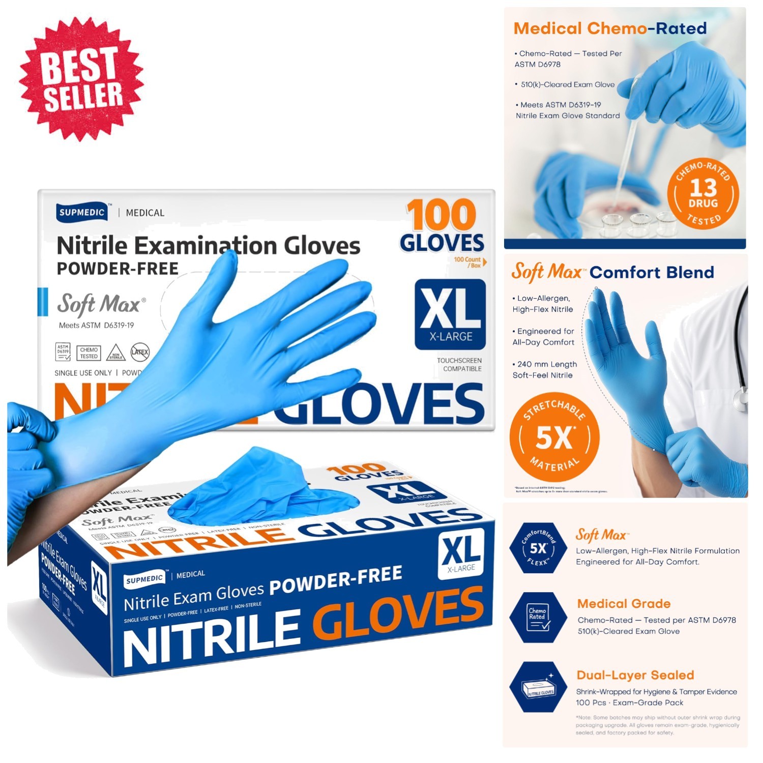 Versatile 100 Count Blue Nitrile Gloves – Powder-Free, Tear Resistant & X-Large