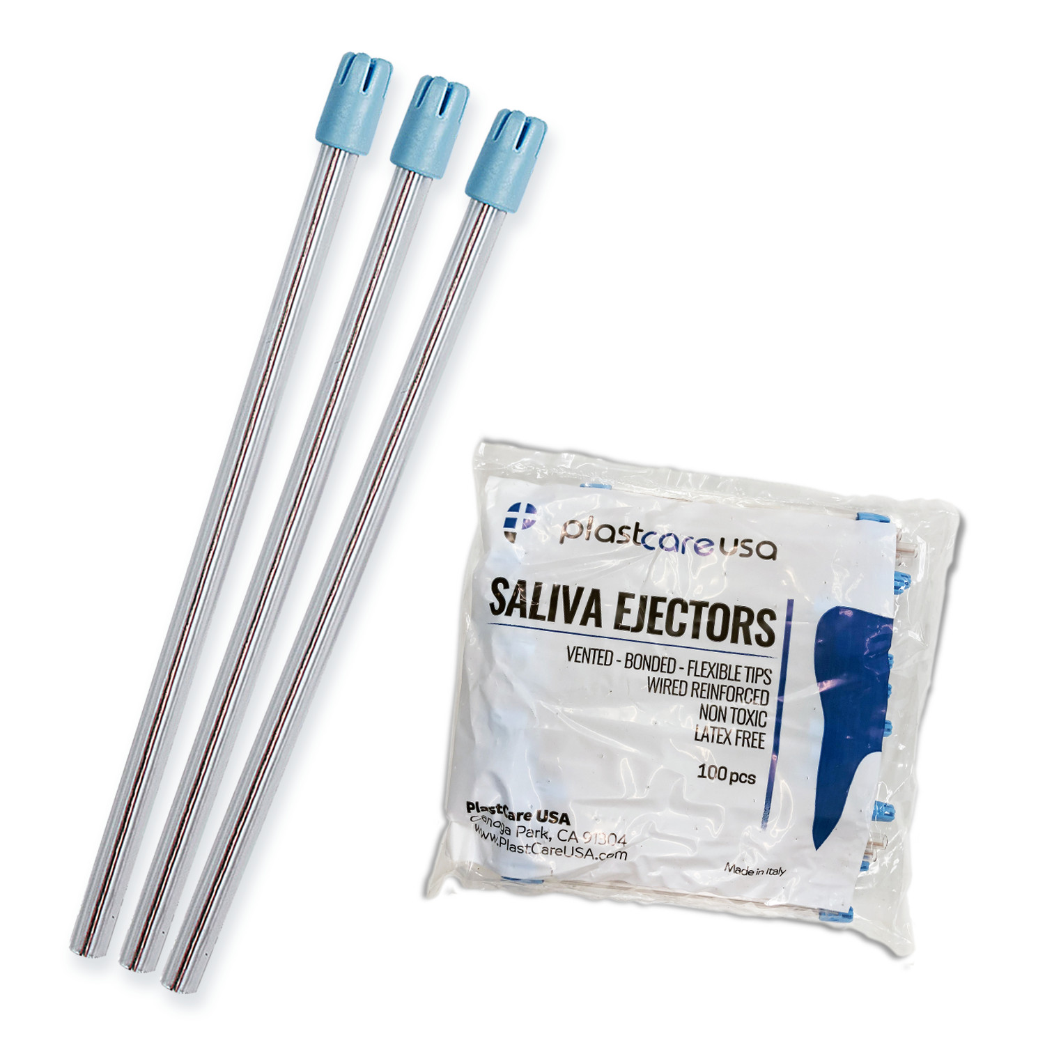 100 (1 Bag) Saliva Ejectors Ejector CLEAR/BLUE Dental Suction Tips Disposable