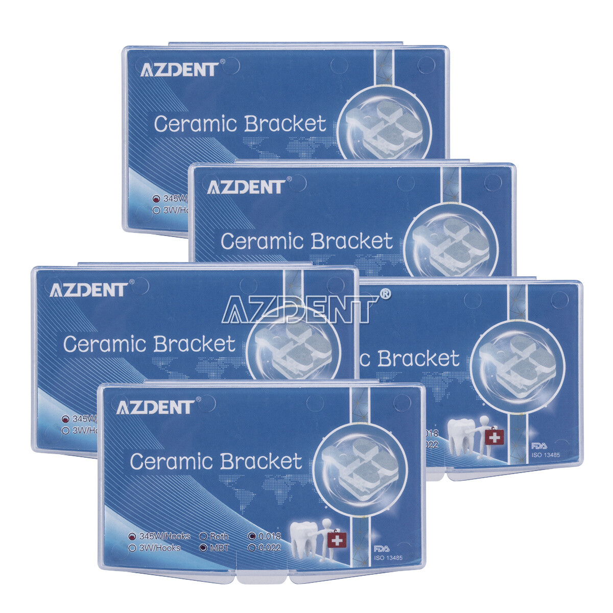AZDENT Dental Orthodontic Ceramic Bracket Braces MBT /Roth 018 /0.022 Hooks 345