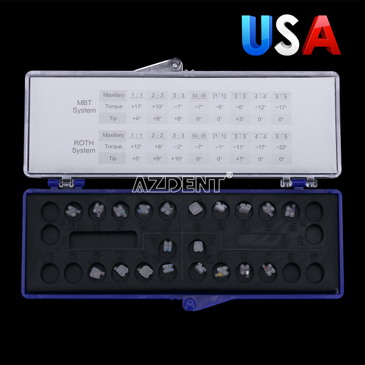 UPS AZDENT Dental Orthodontic Ceramic Brackets Braces Roth 0.022 3-4-5 Hooks
