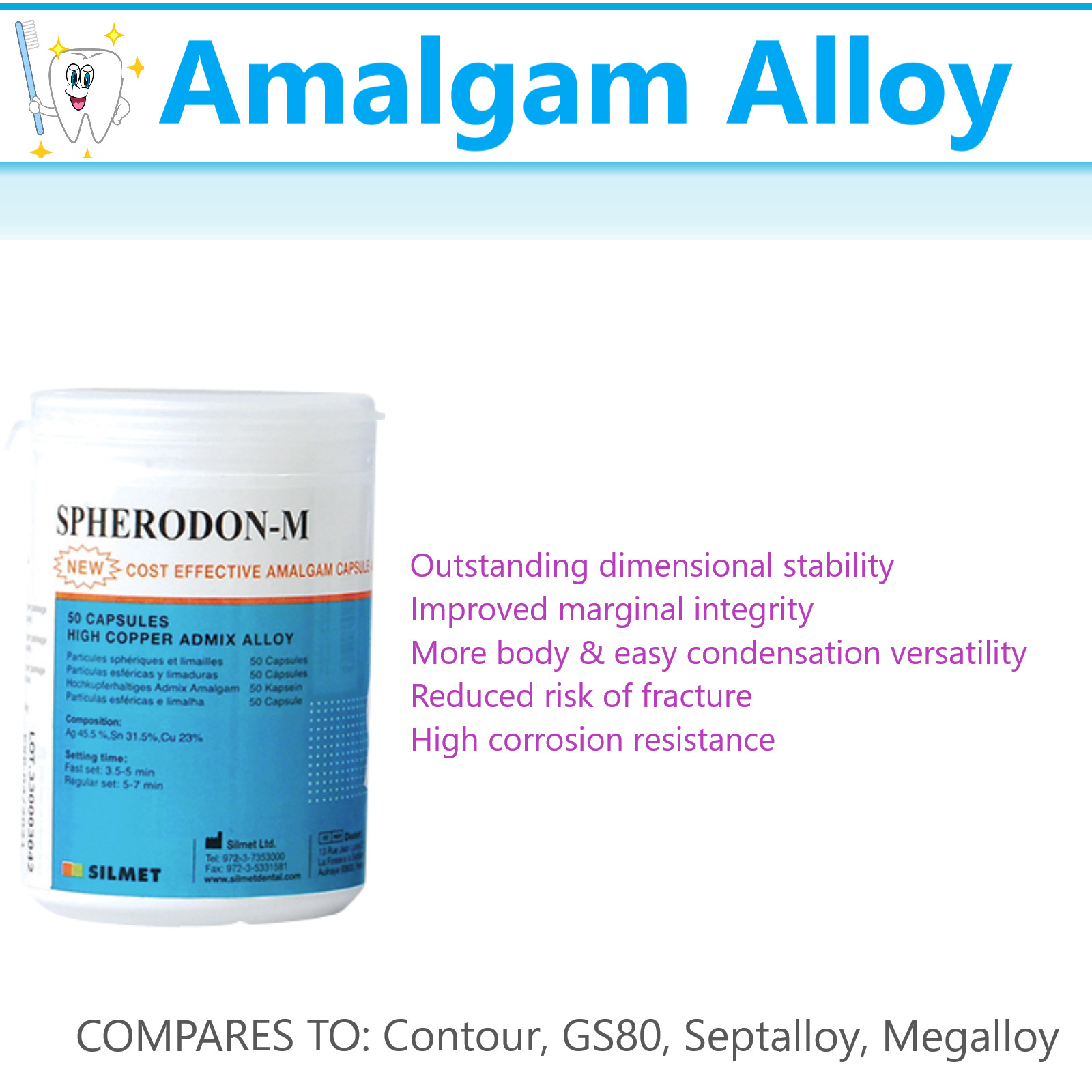 Nogama Amalgam Alloy 50/Pack – Silmet Dispersed Phase Alloy 69.5%Ag, High Copper