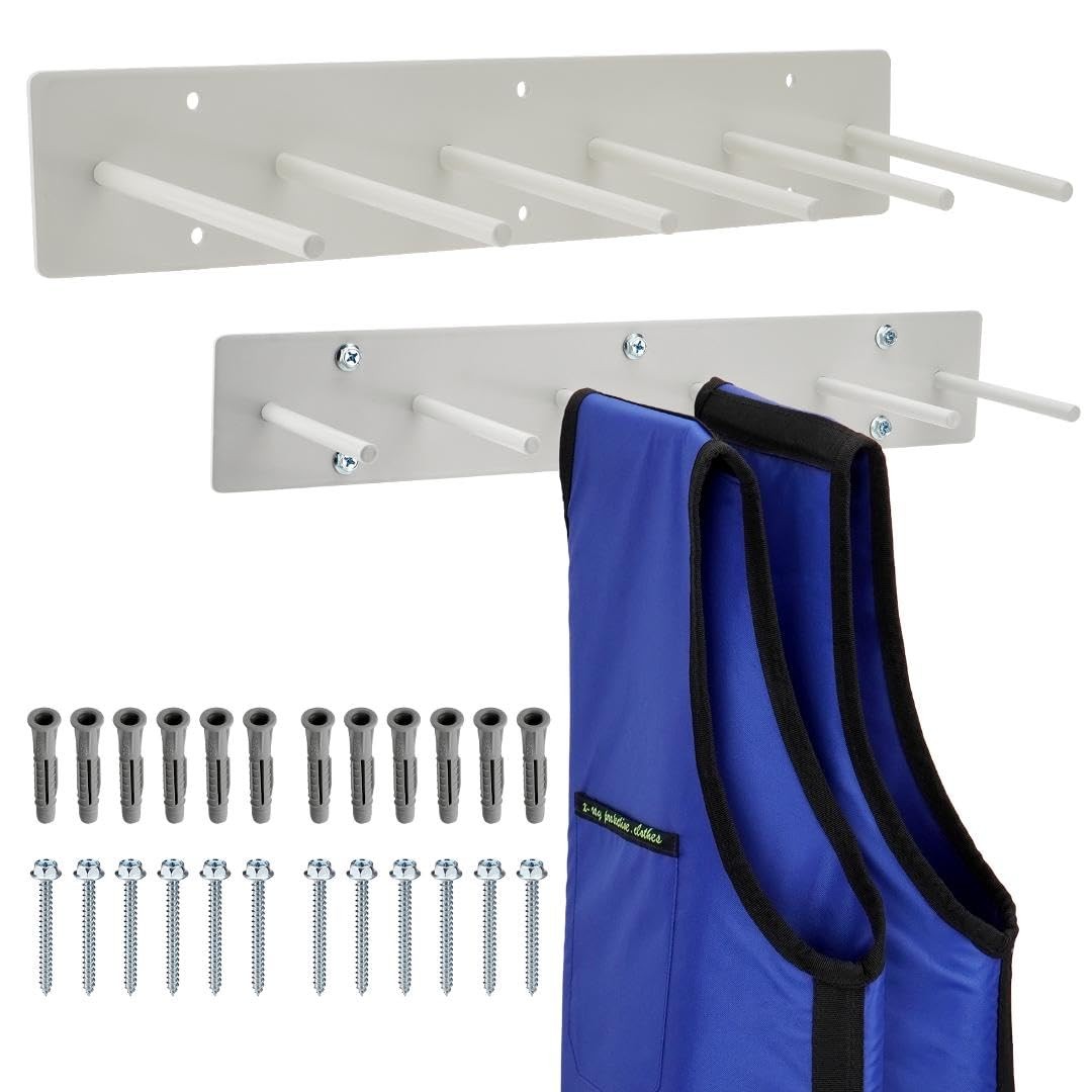 2x Lead Apron Hanger 6-Hook Heavy Duty Wall Mount w/ Extra Long Anti-Slip Hooks