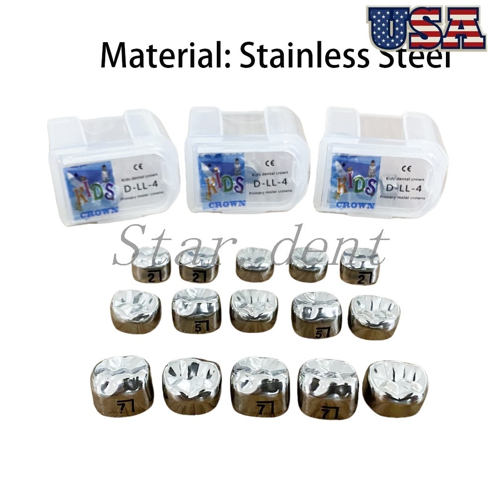 5pcs Dental Temporary Crowns For Kids Stainless Steel Pedo Molar Crown 48 sizes