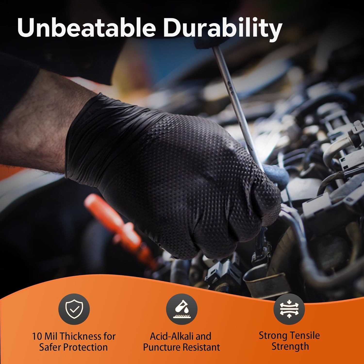 10mil Nitrile Gloves Thick,Industrial Disposable Gloves with Diamond Textured,He