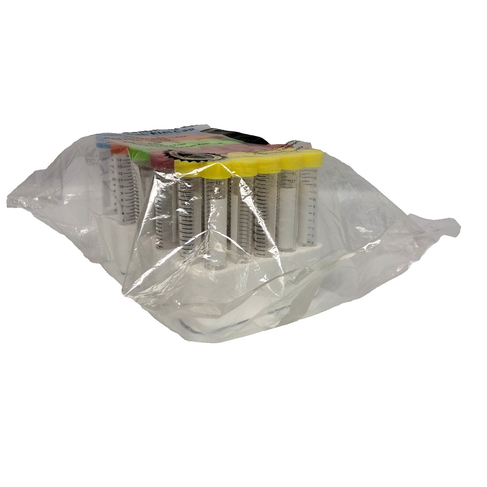 15mL Centrifuge Tubes with Flat Caps Conical Bottom Graduated 50ct Foam Rack