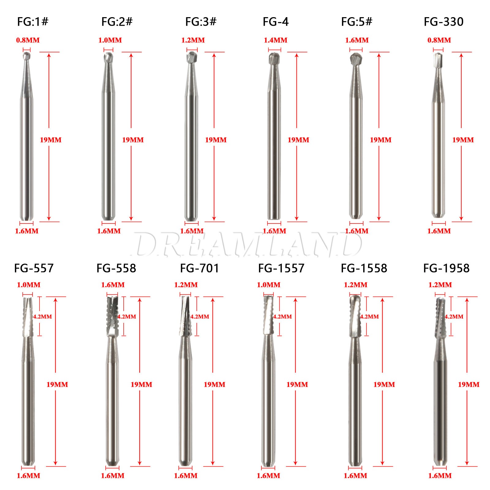 5pcs SANDENT Fresas de diamante dental para piezas de mano de alta velocidad