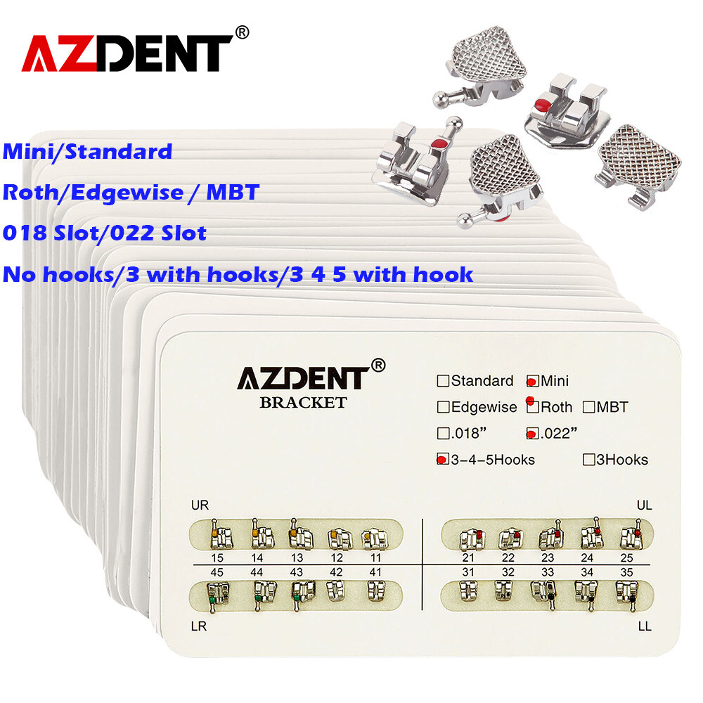 AZDENT Dental Orthodontics Bracket Brace Mini/Standard Roth.018/.022 Hooks 345/3