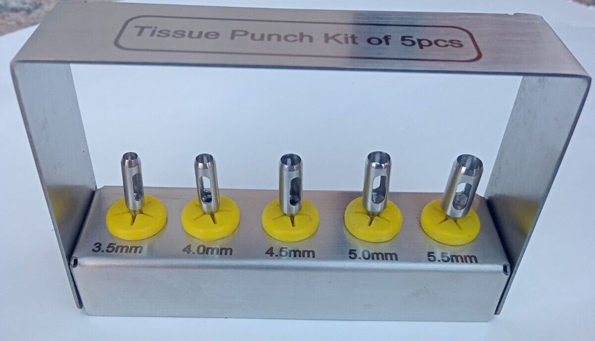 5 Pcs Dental Implant Tissue Punch Kit set Surgical Surgery With Box Holder