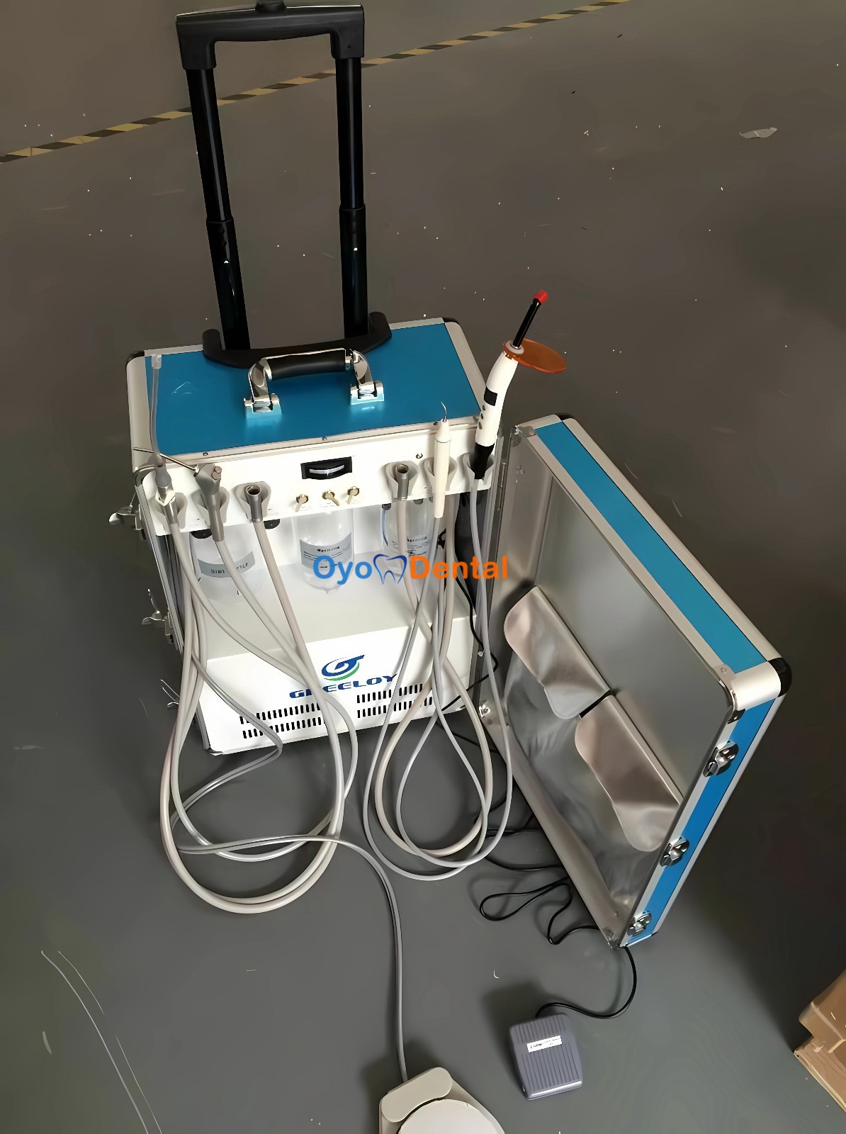 Greeloy Portable Dental Unit with Compressor + Scaler Handpiece +Curing Light 4H
