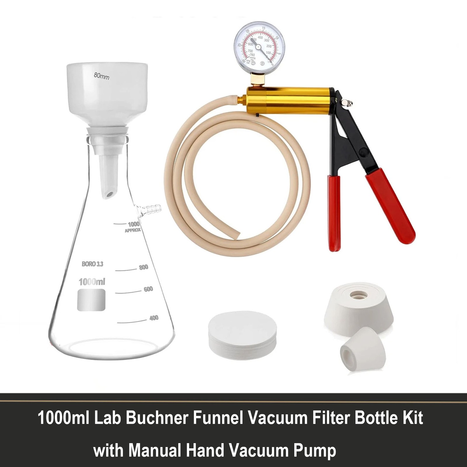 1000mL Glass Lab Vacuum Filtration Buchner Funnel Suction Flask Vacuum Pump New