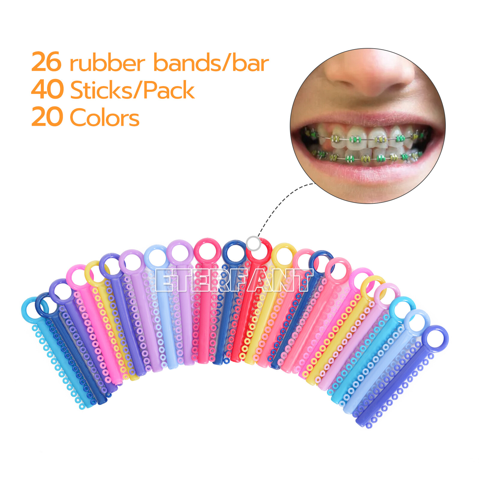 ETERFANT 1040PCs Dental Ortho Elastic Ligature Ties Rubber Bands/Buccal Tubes