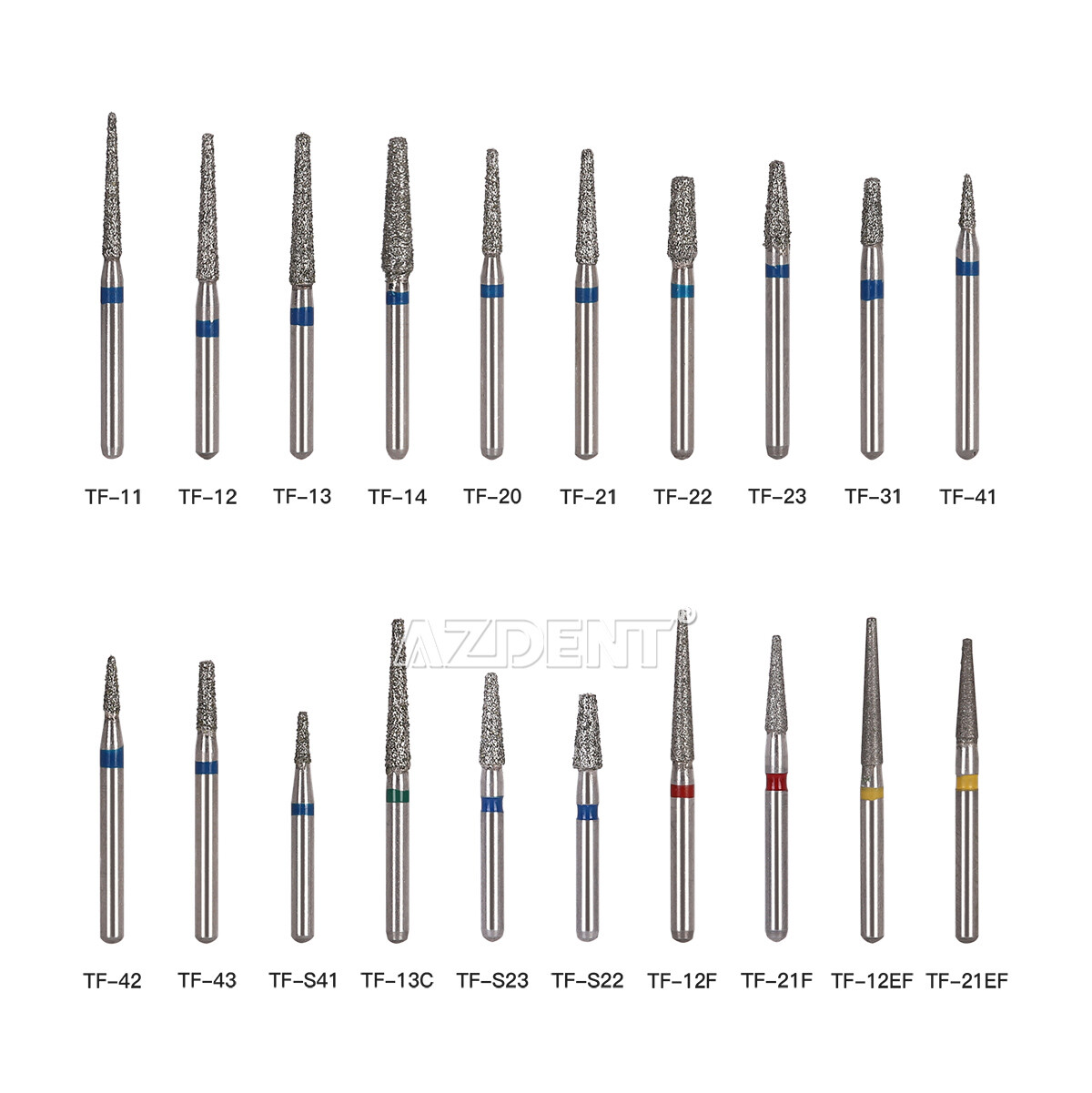 AZDENT Dental FG Diamond Burs Fit For High Speed Handpiece Friction Grip 1.6mm