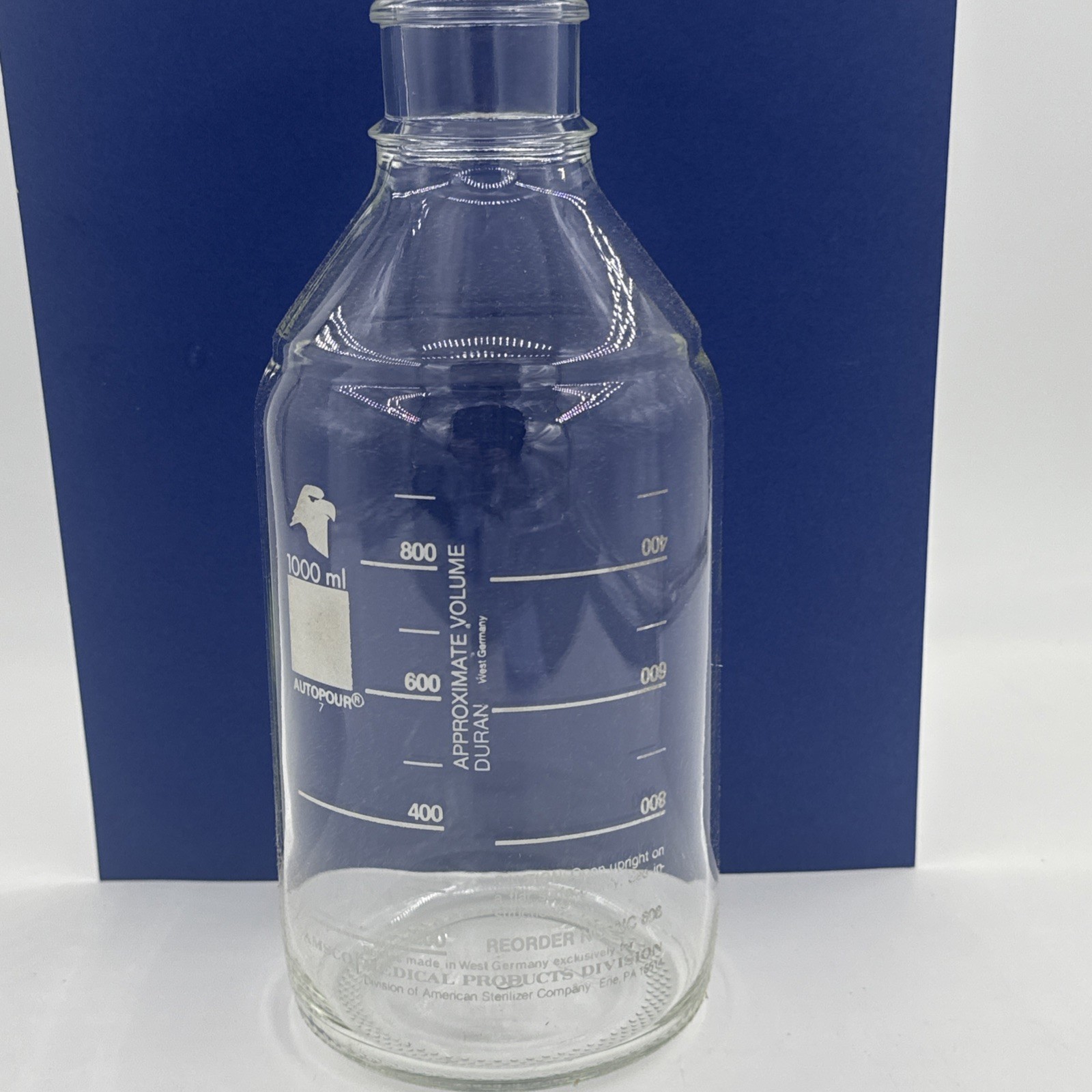 Glass Sterile Bottles Lot 10 AMSCO Autopour NC608 1000ml NEW Germany Vintage