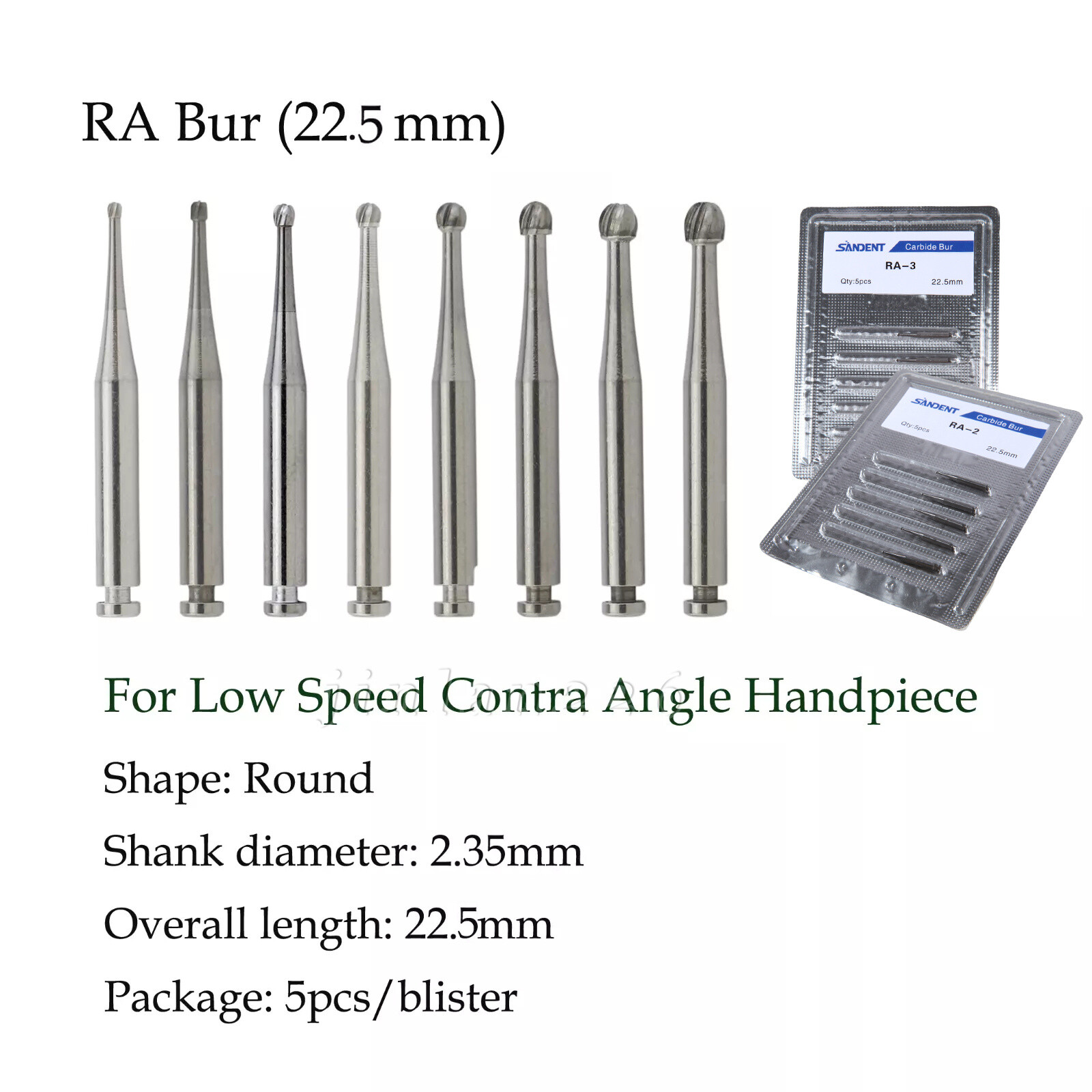 5 Pcs/Pack Dental RA Round Carbide Bur For Slow Speed Latch Type RA 1#-8# OR