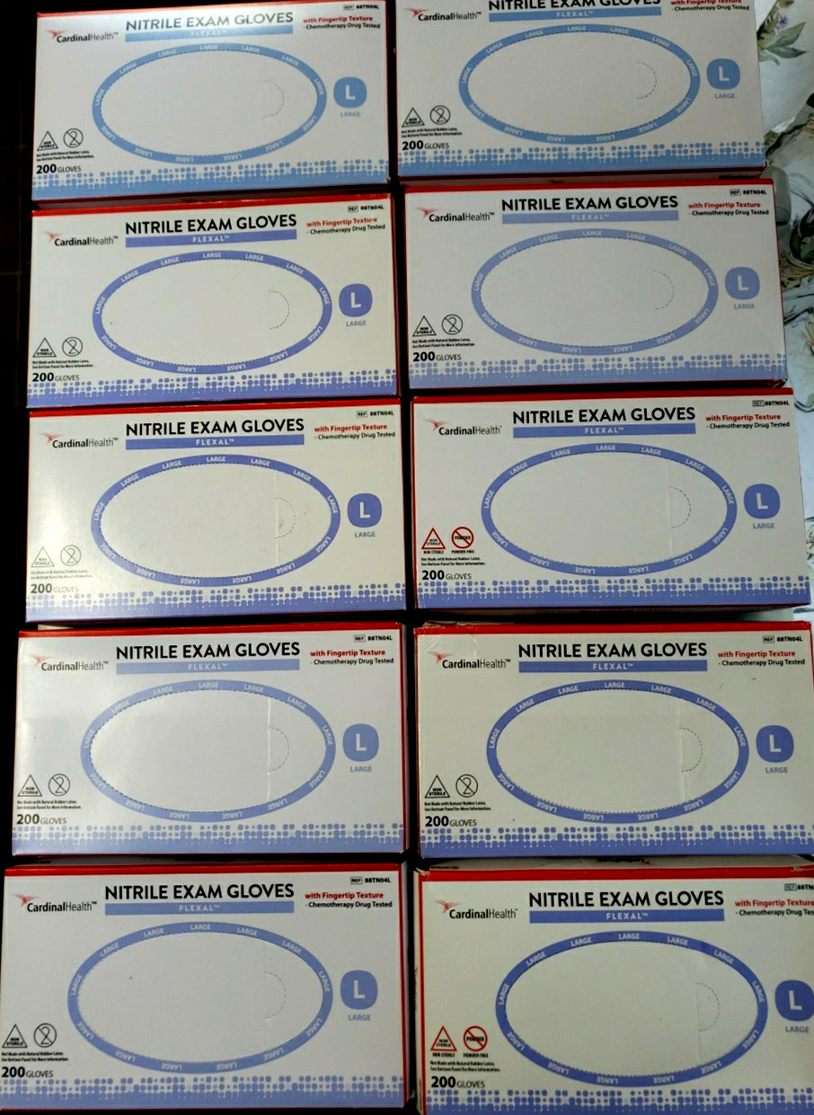 2000 Count Case Cardinal Health Flexal Nitrile Exam Gloves Large Exp 2028/29