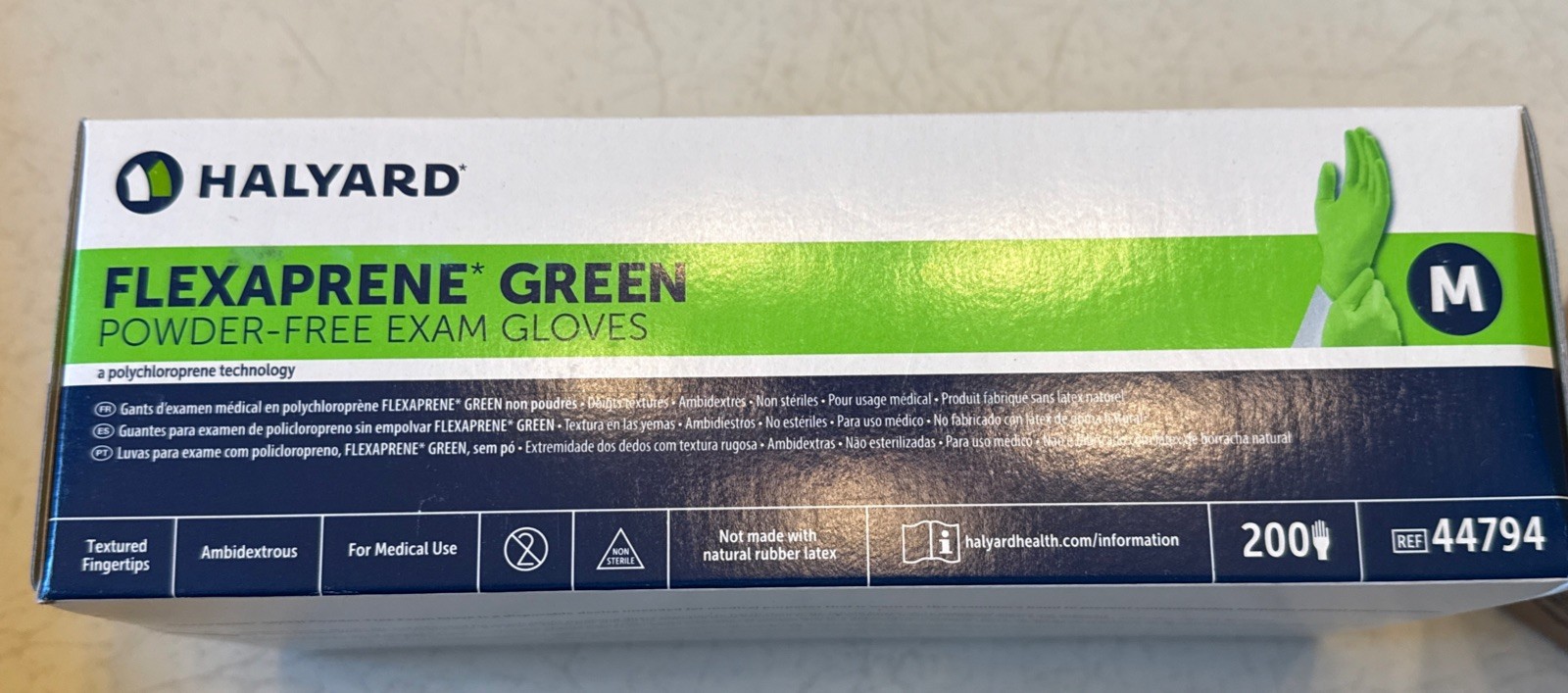 Exam Gloves Powder-Free Halyard FLEXAPRENE 1 Box of 200 Medium Exp 06/2026