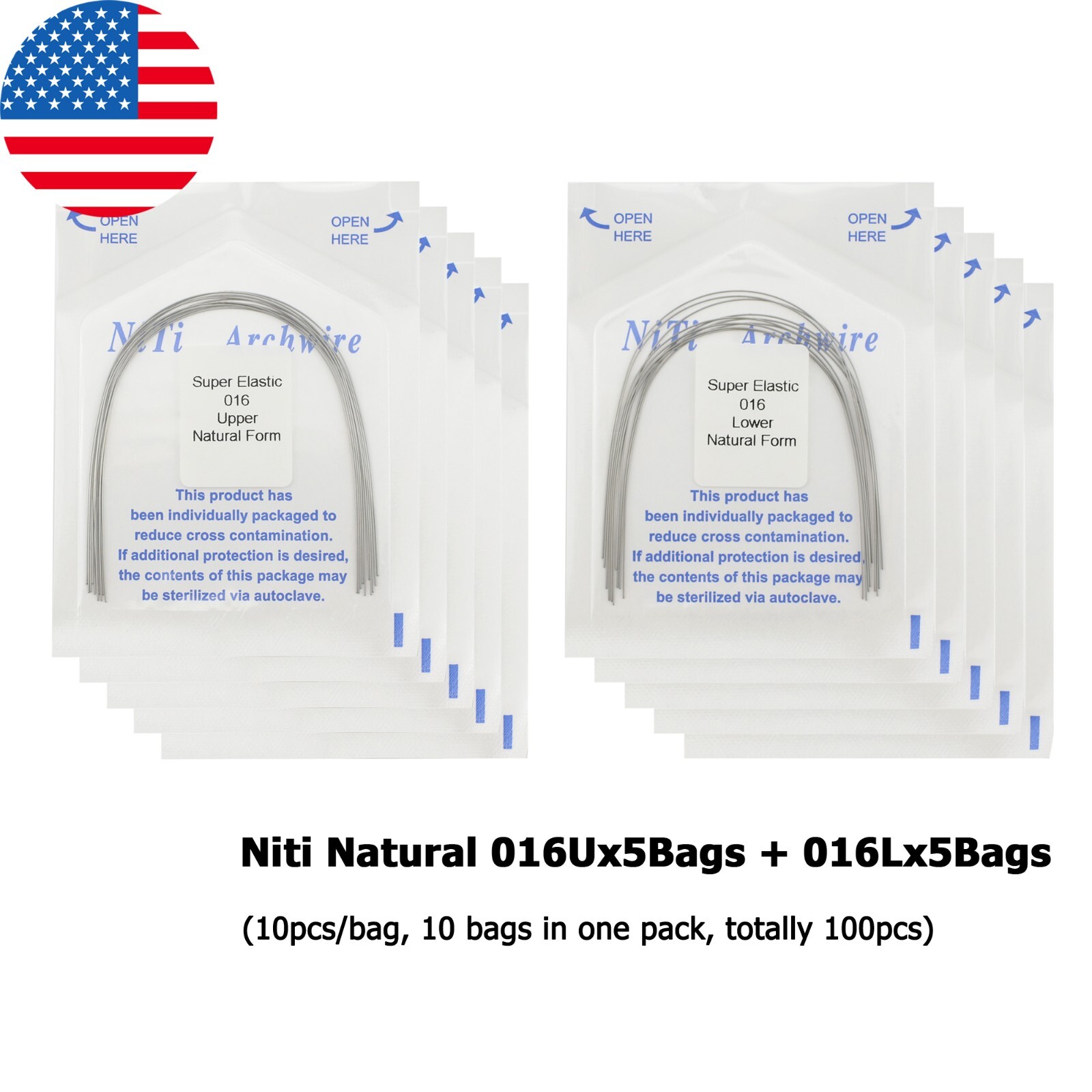100PCS Dental Orthodontic Niti Arch Wire Rectangular Round Natural Upper Lower