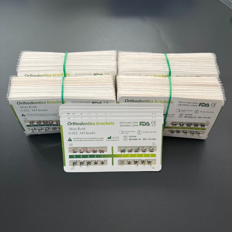 1-200Sets Dental Orthodontic Metal Brackets Mini Roth 022 345 hooks Mesh Base