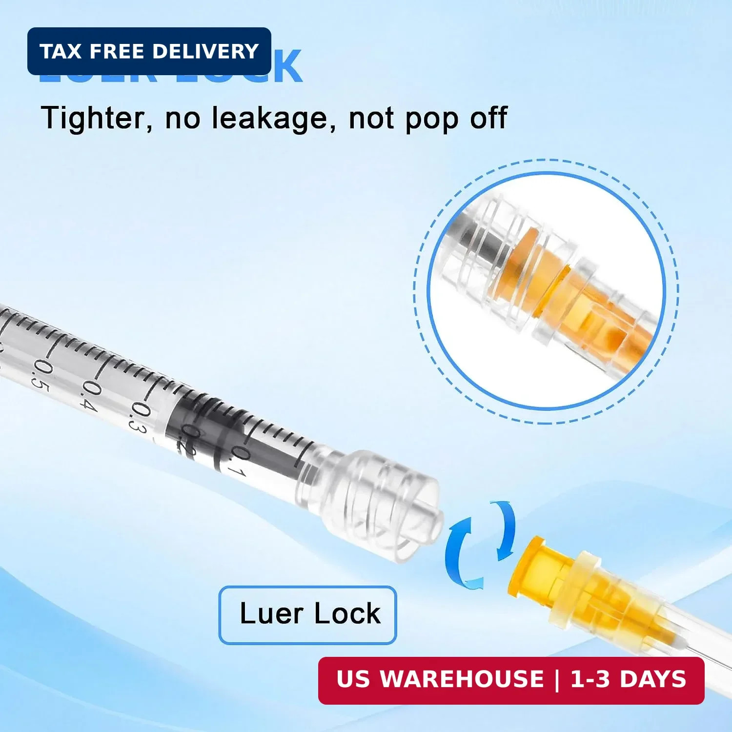 20 Pack 1ml Syringes 25G 1 Inch Lab Disposable Individually Sealed Packed, Luer