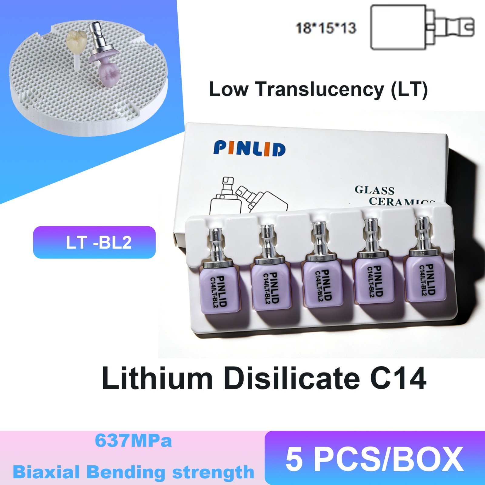 5Pcs LT C14 Dental Emax CAD CAM Glass Ceramic Blocks Lithium Disilicate CEREC