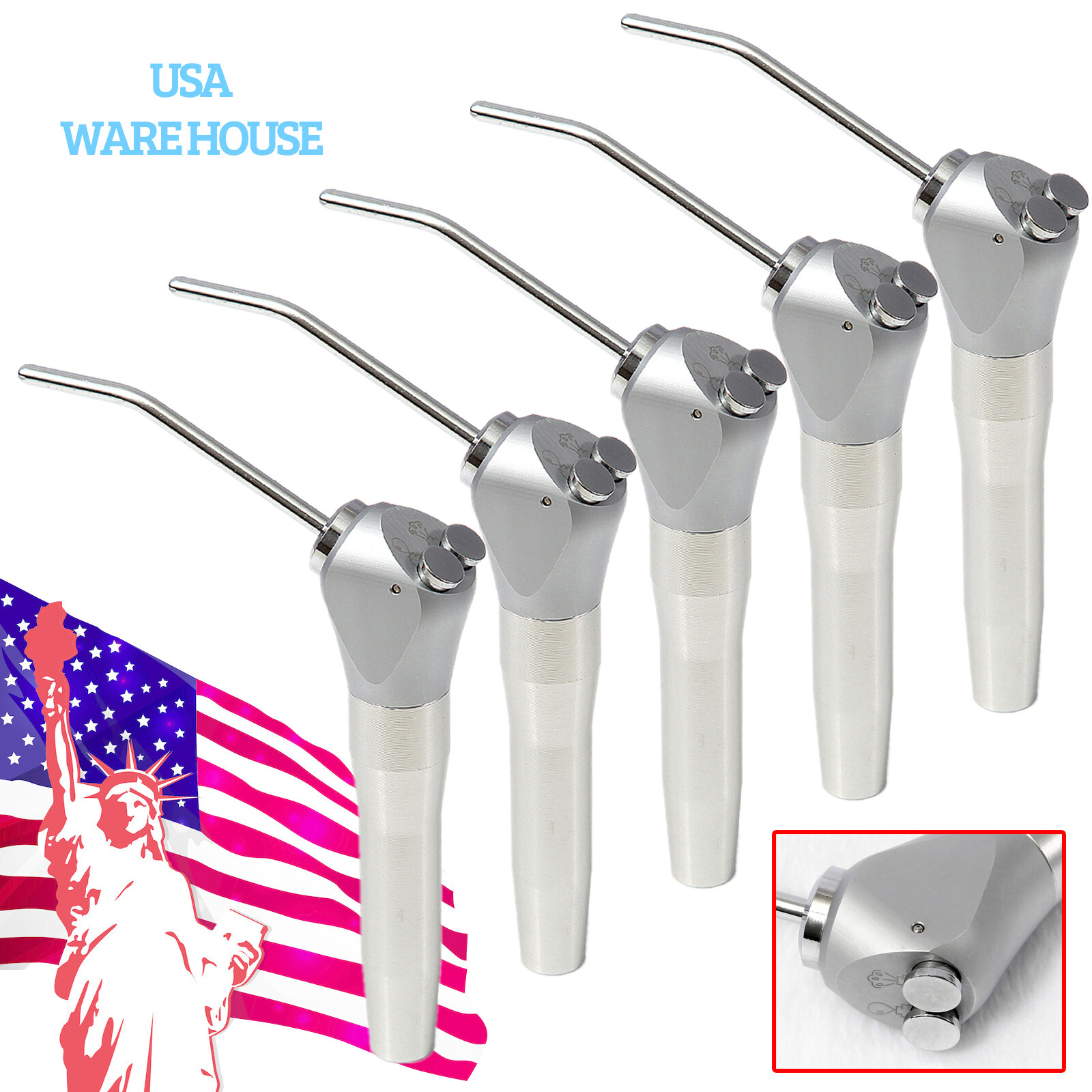 1-5Pcs Dental 3 Way Air Water Spray Triple Syringe Handpiece w/ 2 Nozzles Tips