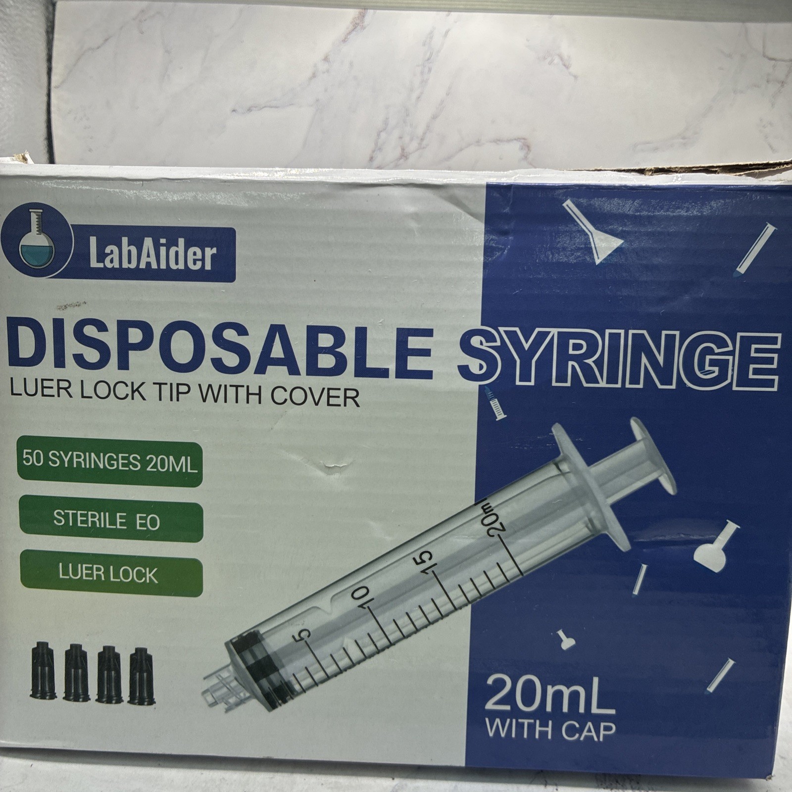 50 Pack Labaider 20 ML Disposable Sterile EO Syringe Luer Lock Tip With Cover