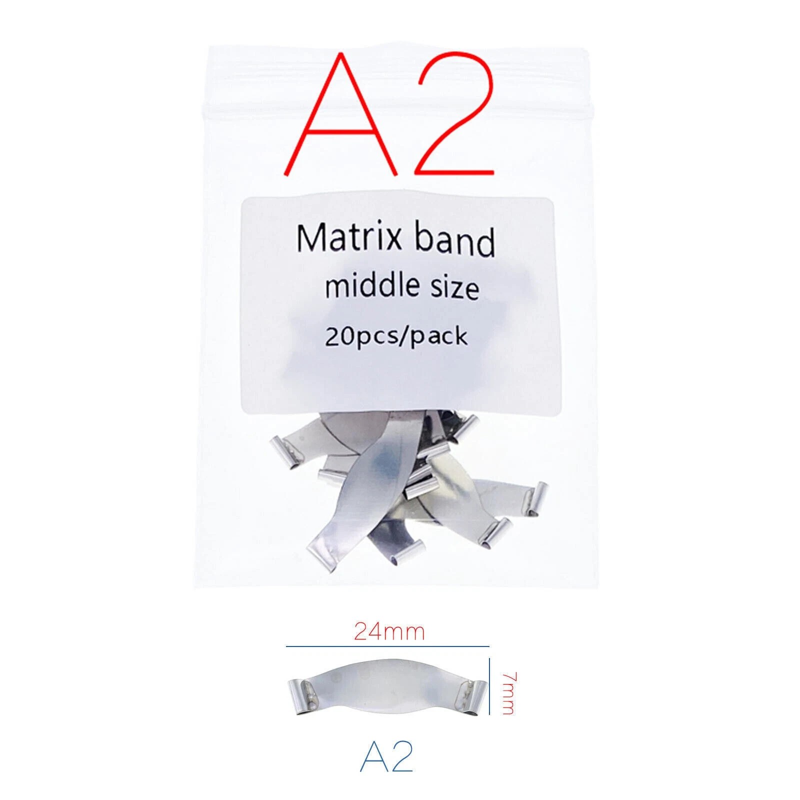 20 Pcs/Pack Dental Saddle Matrix Band Contoured 6 Sizes Opt Metal Ledge Matrices
