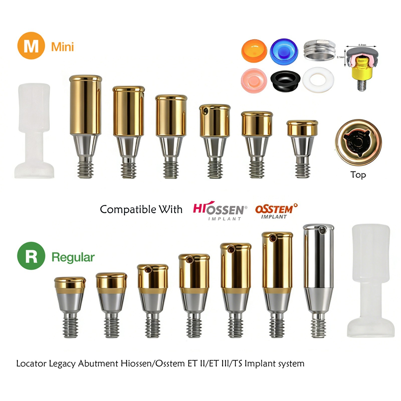 Dental Overdenture Zest Locator Abutment Male Cap for HIOSSEN Osstem M/R Platfor