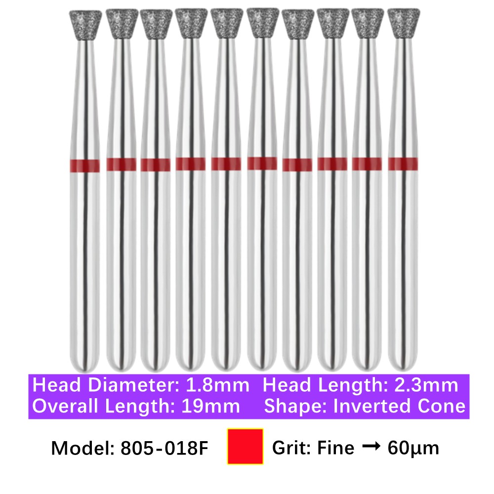10pc Dental 805-018F Fine Grit FG Diamond Burs Friction Grip Inverted Cone Bur