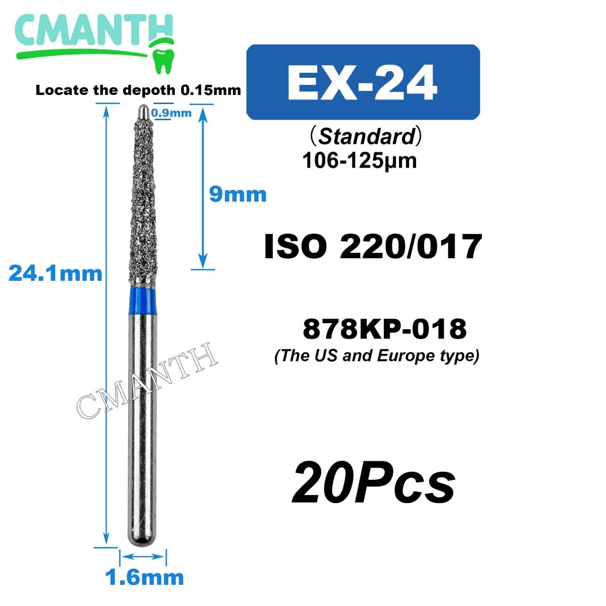 US EX Type Dental Diamond Burs FG High Speed Polishing Burs Dentist Tools 20Pcs