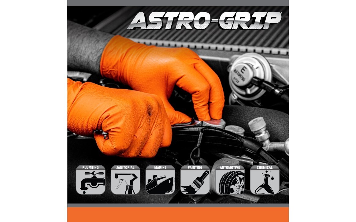 SAS Safety Astro-Grip Orange Nitrile Gloves, 7 mil Thick, 1000/Cs (M-2XL)