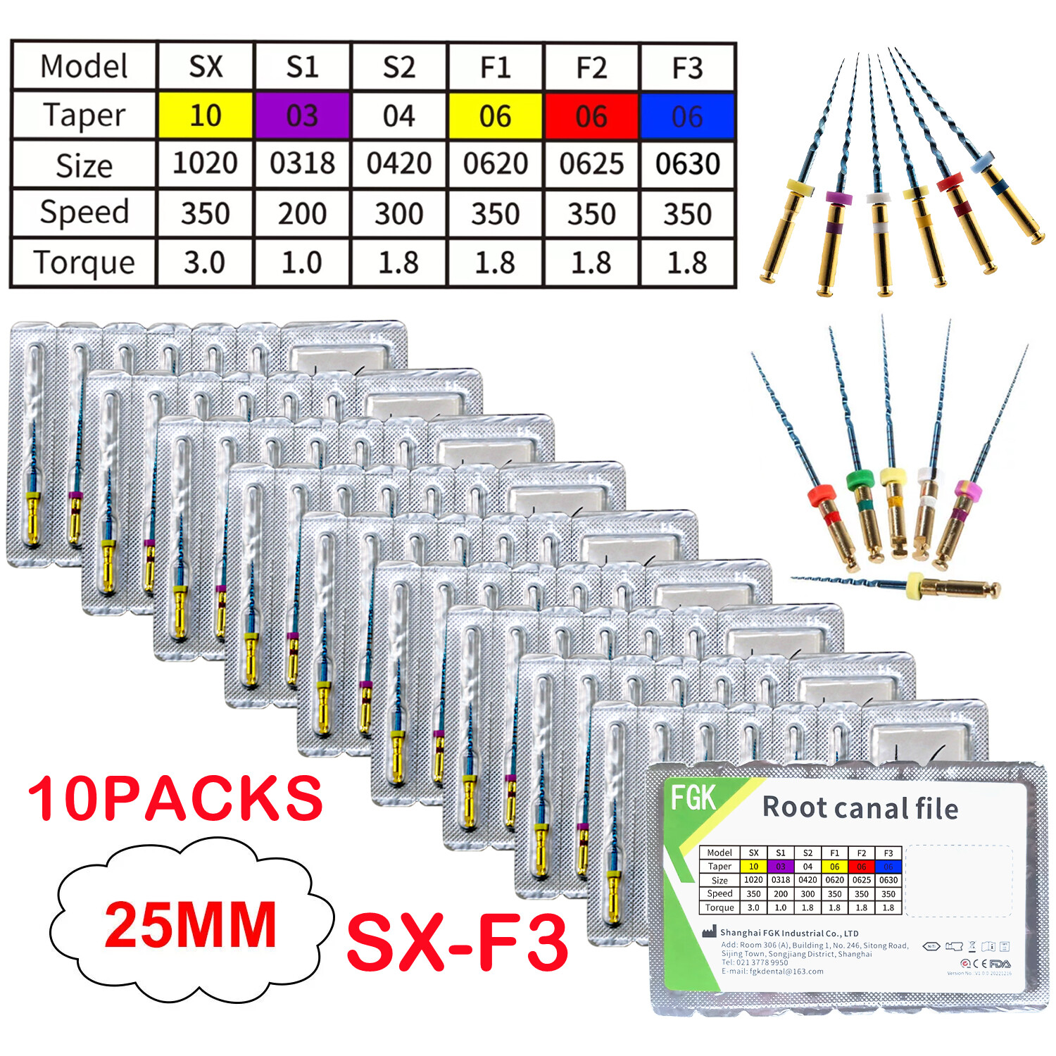 Dental Endo Rotary Files NITI Root Canal Heat Actived Files Taper SX-F3 21/25MM